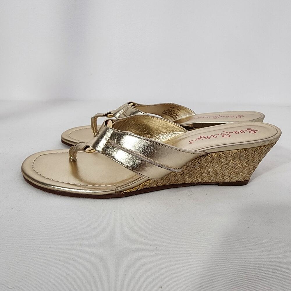 Lilly Pulitzer Womens McKim Wedge Sandal Gold Metallic Leather Thong Size 7M - Picture 7 of 10